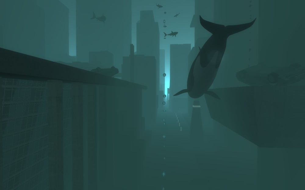 3D Grafik Stadt Unterwasserwelt nach Flut