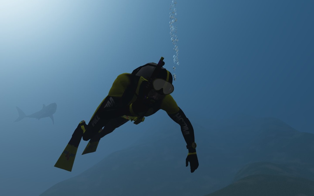 3D Grafik Taucher Luftblasen Hai Unterwasser