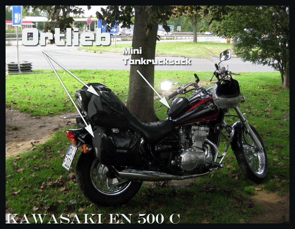 Kawasaki EN 500 mit Ortlieb Motorrad Gepäcktaschen