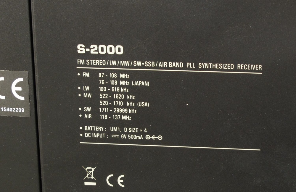 Tecsun S2000 Weltempfänger Frequenzbereich Typenschild